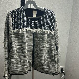 Chico’s Novelty Tweed jacket. Size 2 (12-14) black, white and blue